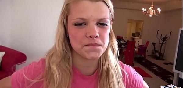  Blonde Girl Little Taylor loves sucking on Big White Cock